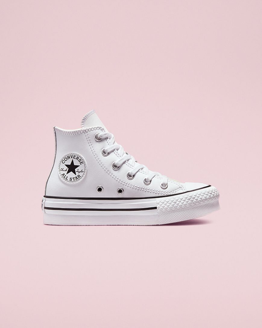 Topanky Na Platforme Converse Chuck Taylor All Star Lift Kozene Vysoke Chlapcenske Biele Béžové Biele Čierne | SK B11UHY9